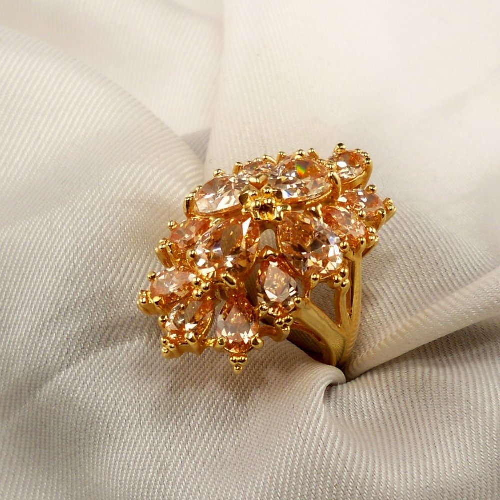 NEW Honey Topaz Cubic Zirconias, 925 Gold Designer Ring